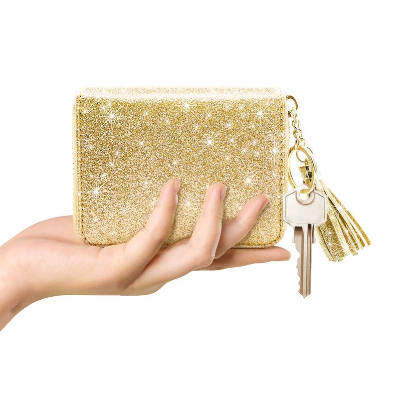 Coco Rossi Women's Small Credit Card Wallet RFID Cute Glitter Card Holder for Women, Gold - Image 4
